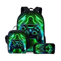 Juego de tres piezas con patrón de consola de juegos, mochilas para niños y niñas, los mejores regalos, mochila escolar de dibujos animados en 3D para niños