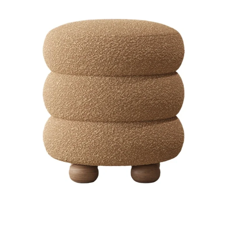 Cream Style Living Room Shoe Changing Stool Bedroom Lamb's Wool Dressing Table Vanity Chair Girl Light Luxury Nail Chair