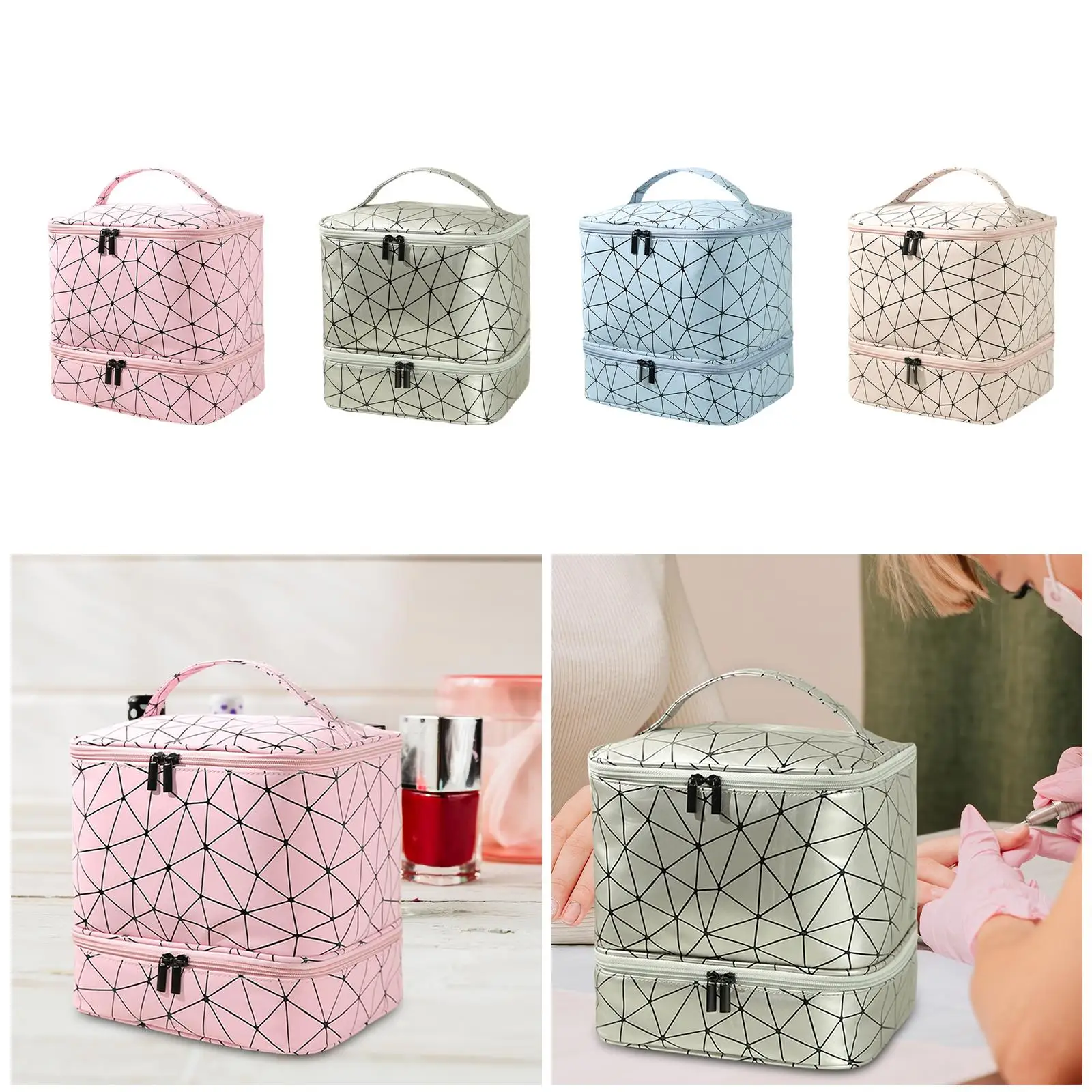 Double Layer Nail Polish Organizer for Cosmetic 2 Tier Nail Dryer Case Storage Makeup Bag for Manicure Tools Cosmetic Art Supply