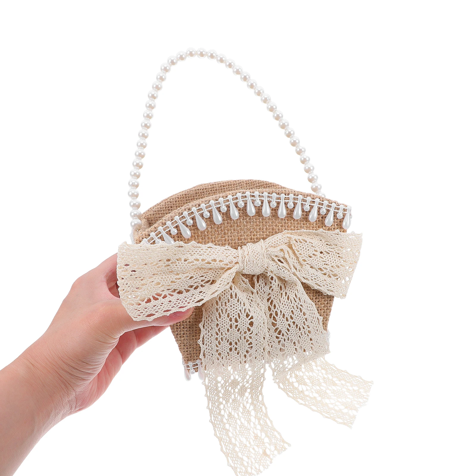 

s Wedding Handheld Flower Small Cotton Linen Lace Bridal Petal Baskets for Ceremonies Bowknot Design Modern Flowergirl Basket