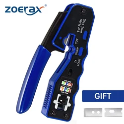 ZoeRax Pass Through Crimper Cutter, Conector Modular, Ethernet Crimp Tool, RJ45, Cat6a, Cat6, Cat5, Cat5e, 8P8C