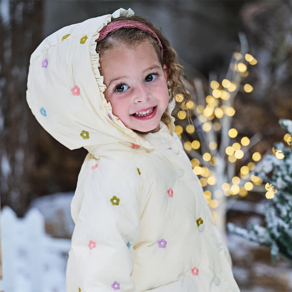 Dave Bella Girls Down Jacket Autumn Winter Plush Hooded Waterproof Kids Warmth Mesh Splicing Top Coat Children Clothes DB4253748
