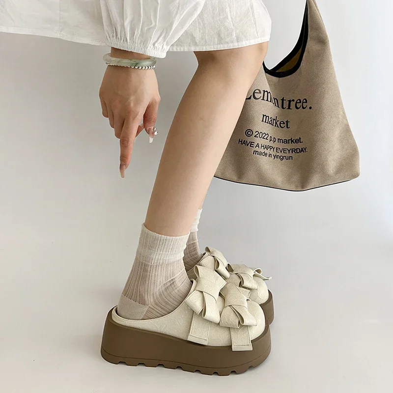 

Cover Toe Shoes House Slippers Platform Slides Butterfly-Knot Slipers Women Summer 2025 Butterfly-knot Cover Toe House Slippers
