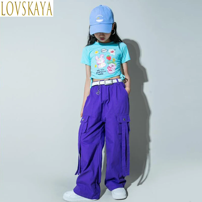 Girls street jazz clothing cut vest V shirt purple hip-hop jogging pants youth show dance clothing children's clothing