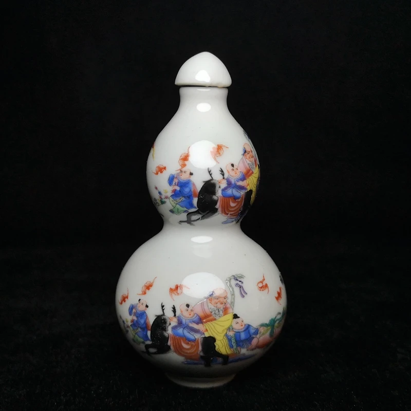 

1919 Antique art Size 3.4 Inch Chinese Famille rose Porcelain Boy God of Longevity Statue Snuff Bottl Gift Decoration Collection