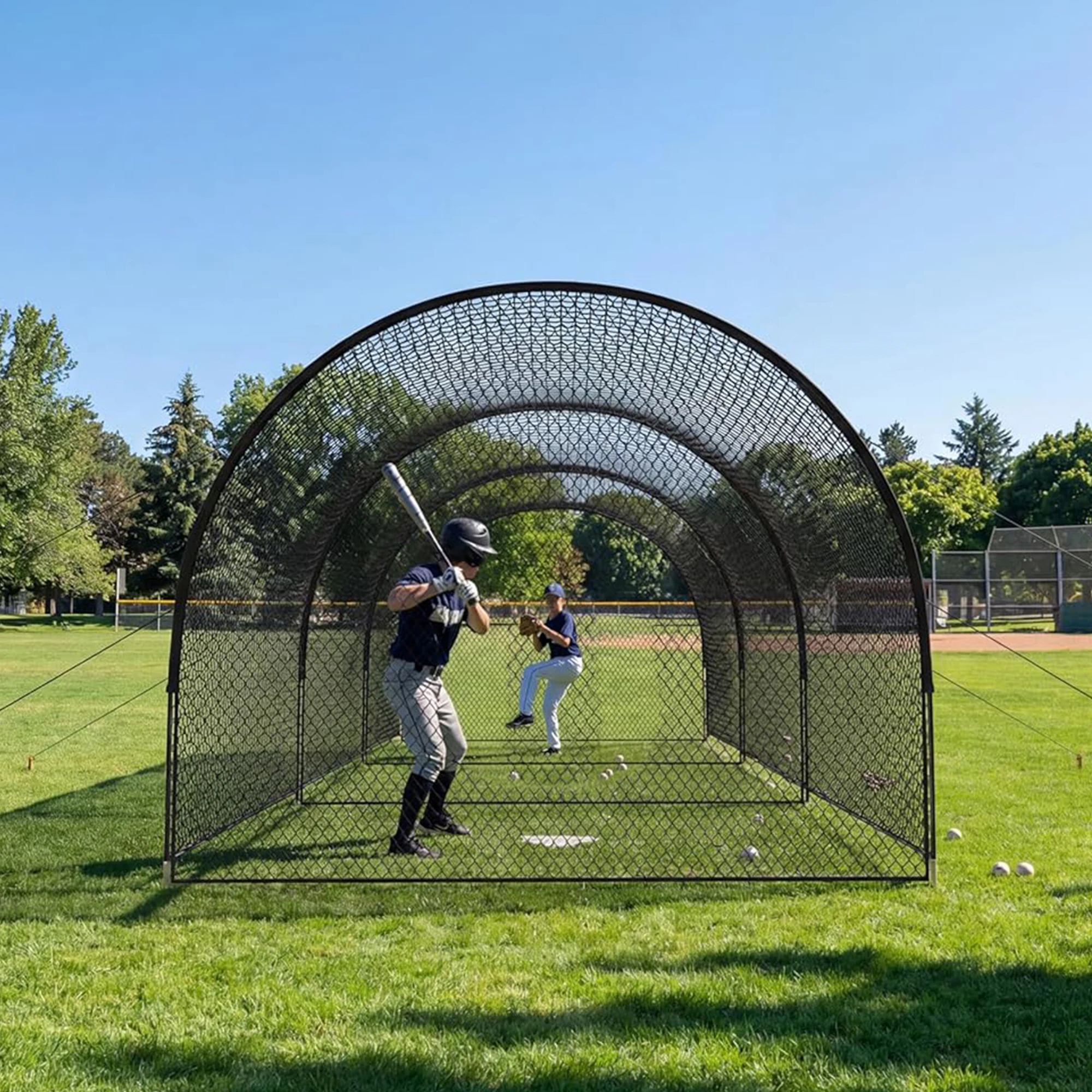 33FT/22FT Baseball Batting Cage With Frame & Net, Outdoor Hitting Pitching Training Net For Backyard Softball Golf Practice Set