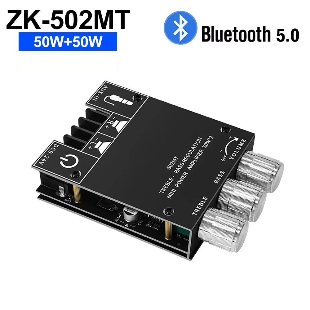 

ZK-502MT 2,0-канальный Bluetooth 5,0 плата усилителя сабвуфера высокой мощности 2X50 Вт стерео модуль усилителя басов аудио