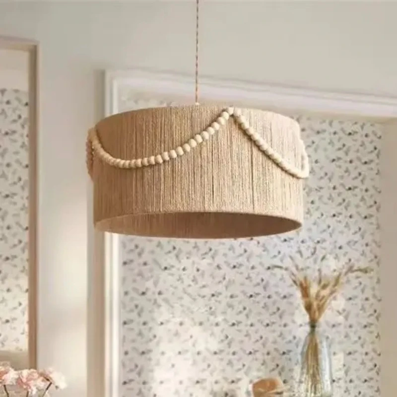 Japanese Rattan Pendant Light Round Drum Hemp Rope Lamp LED Restaurant Shop Hotel Bohemian Hanging