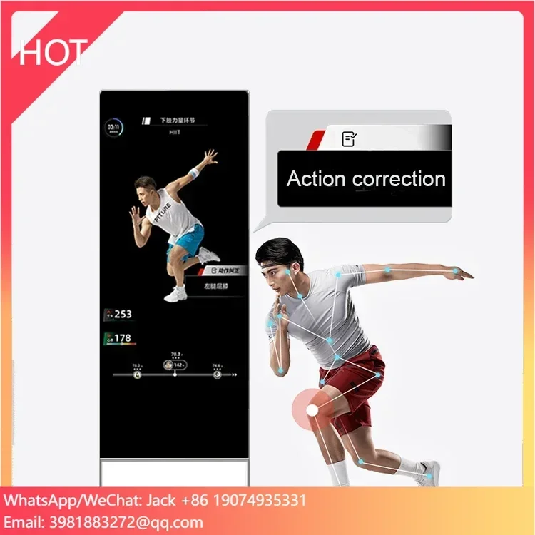 Gym interactive waterproof IP65 floor wall lcd digital signage kiosk Android ultra thin ai smart fitting mirror