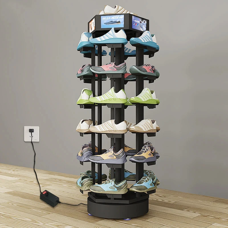 custom.Commercial Store Standing Storage 360 Degree Rotatable Sneaker Basketball Shoes Display Rack Foldable Design