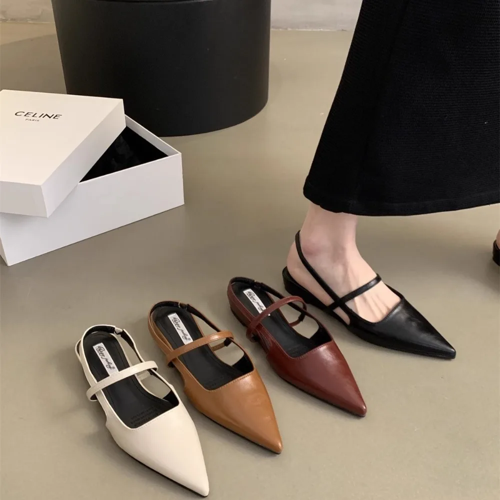 New Women Sandals Shoes Pointed Toe 2025 Spring Fashion Shallow Footwear Slingbacks Ladies Sandals Flats Shoes Big Size