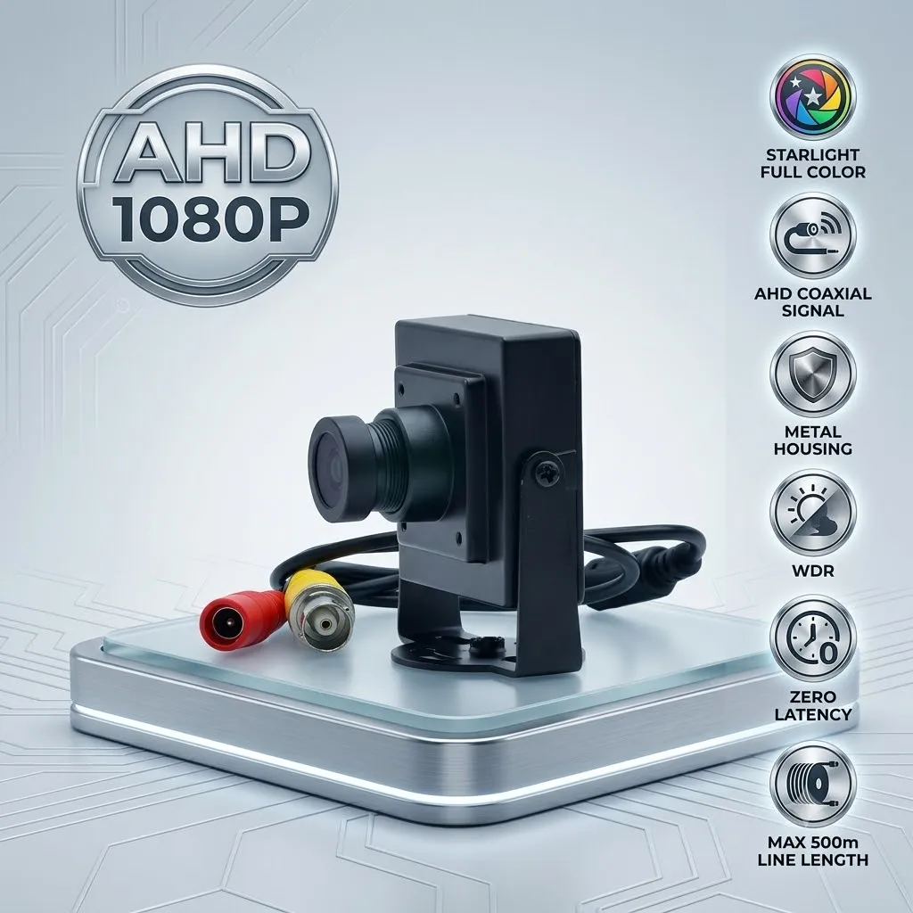 Mini Type AHD Camera HD 1080P/2.0MP, Starlight Color, 2.8mm/3.6mm Wide Angle Lens, Indoor Metal Security Camera CCTV Cam