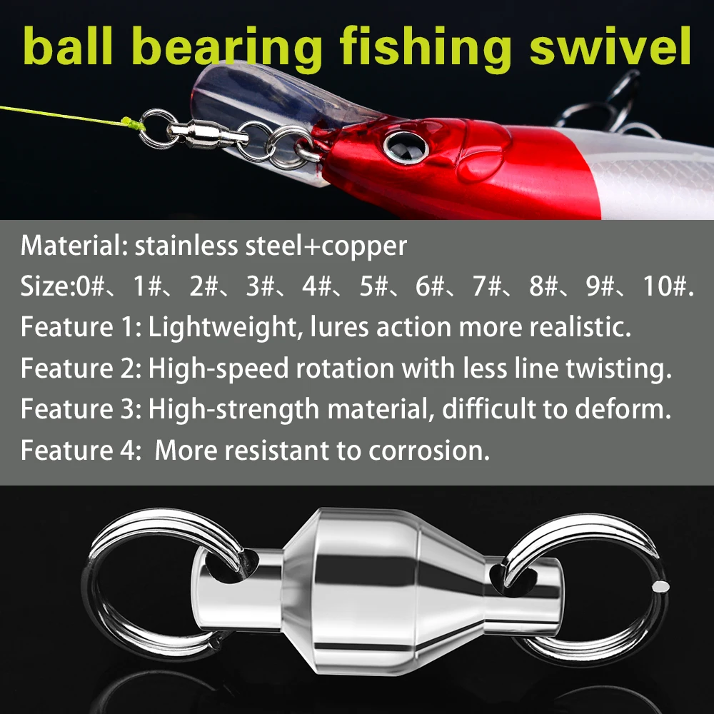 PROBEROS 50 Stück 0 # -10 # Edelstahl Heavy Duty Kugellager Wirbel Glatte Rotation Pesca Angelgerät Zubehör Großhandel – Detail 3