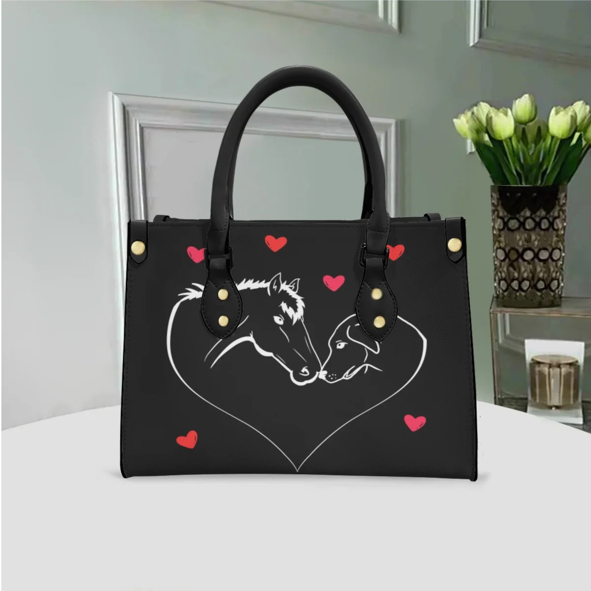 

FORUDESIGNS Simple Love Animals Design Ladies Bag Leather Material Valentine's Day Handbag High-end Sense Luxe Wrist Bags