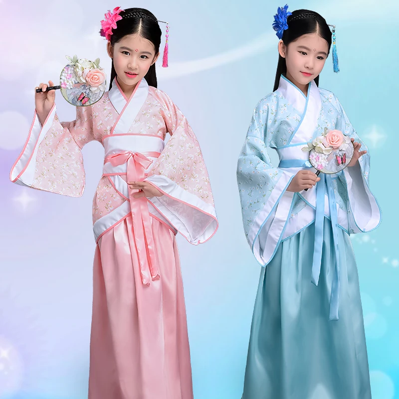 Crianças traje hanfu, menina traje de fadas desempenho traje antigo princesa zither hanfu photo studio traje de fadas vestido