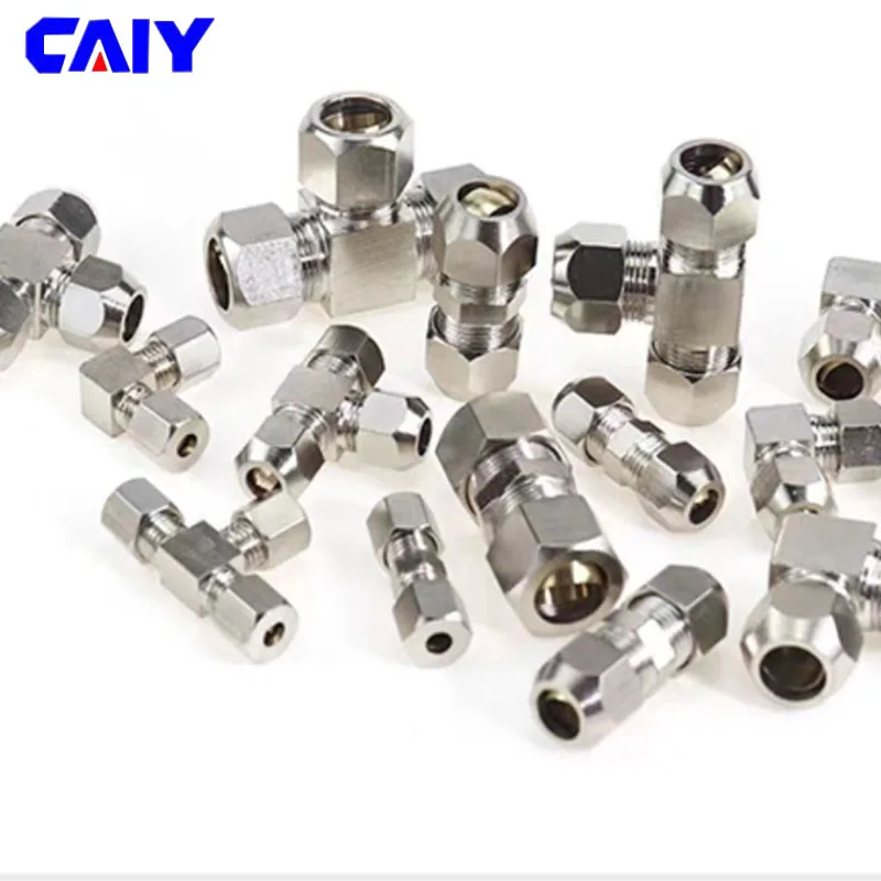 Pneumatic Tube Fittings 4 6 8 10 12 14 16mm Brass Ferrule Compression Oil Water Gas Fitting T-type L-type Cross-type Connector