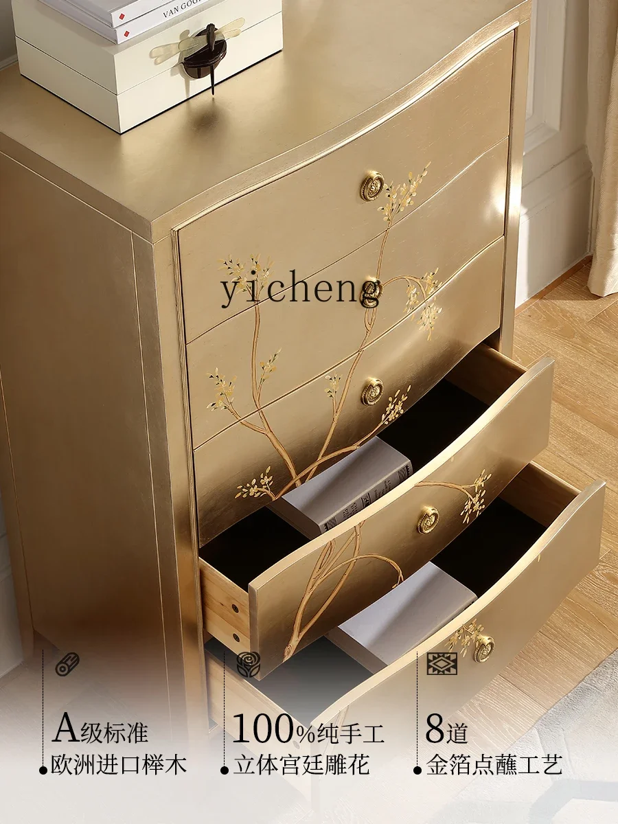 

LSL light luxury solid wood painted chest of drawers European champagne silver foil bedroom drawer decorative locker