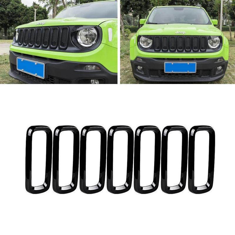 7 Pcs / Set Front Grill Grille Insert Cover Trim Frame For Jeep Renegade 2015-2018