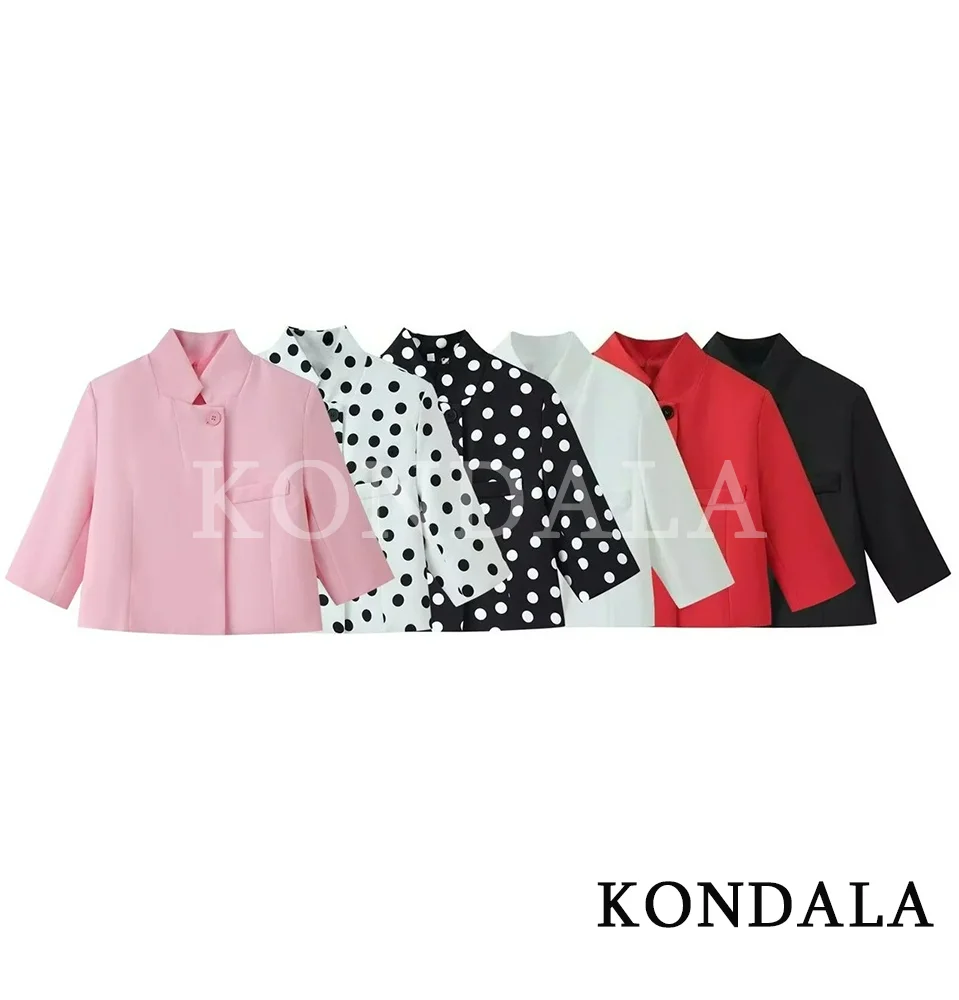 

KONDALA Women Office Lady Casual Trendy Short Blazer Stand Collar Single Button Pockets Blazer New Fashion 2026 Spring Blazer