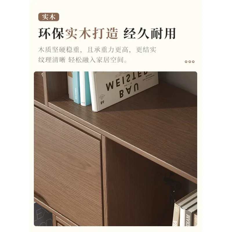 

Solid wood bookcase retractable lattice storage cabinet Living room against the wall floor-to-ceiling bookshelf display cabinet
