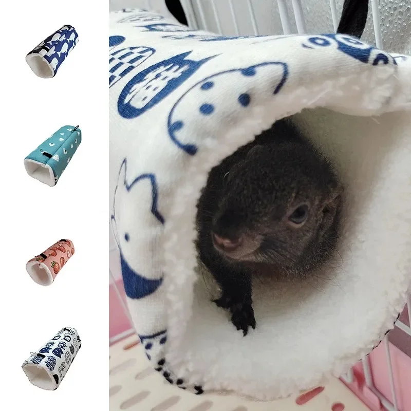 Hamster Tunnel Hammock for Small Animals Cute Cartoon Printing Hanging Cage Swing Sleeping Bed Nest House Squirrel Rat Toy