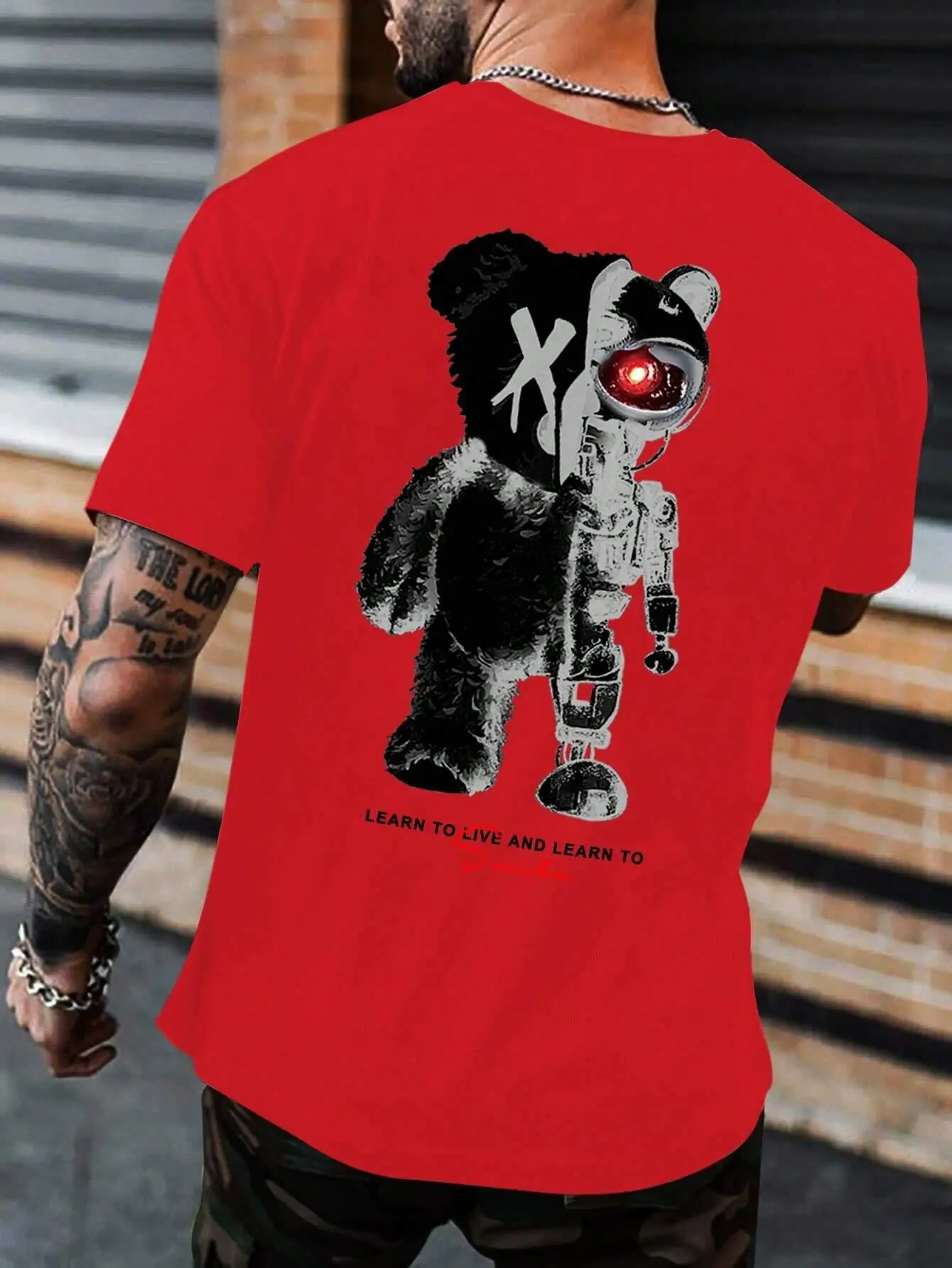 Half A Ted Bear, Half A Robotic Bear Printed Mens Tshirt Casual Cotton Summer Clothes Breathable Tops Loose Fashion T-Shirt