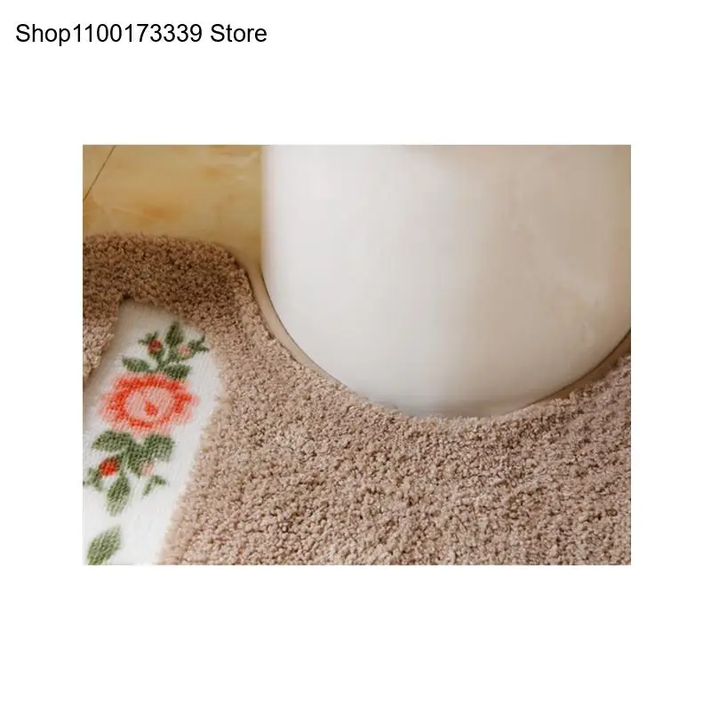 Toilet Carpet Floral Pattern Rustic Bathroom Mat Set U-Shaped Toilet Carpet Floor Decor Bathroom Mat Toilet Cover