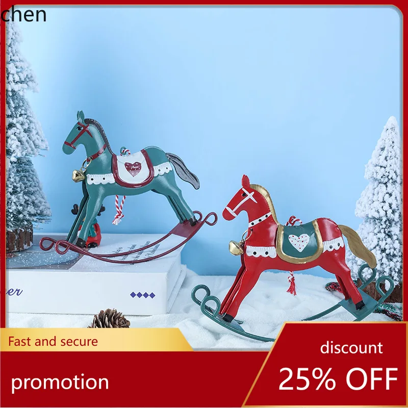 

HT Style Iron Rocking Horse Christmas Creative Home Desktop Decoration Ornament Craft Hanging Decoration