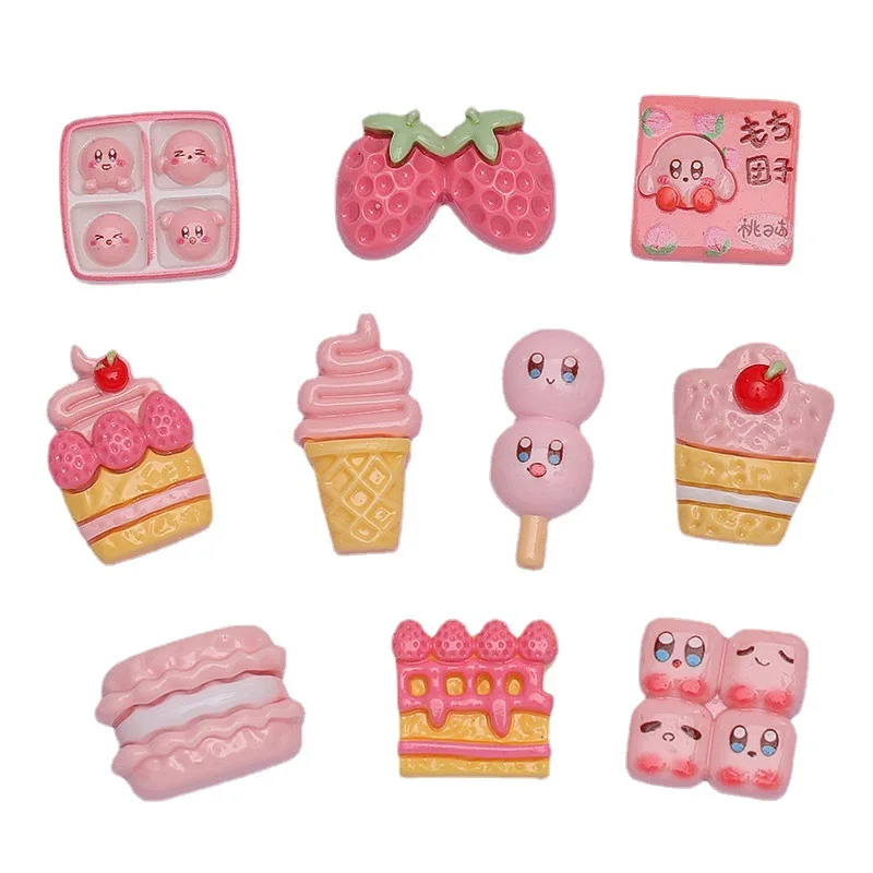 Minihorquilla de dibujos animados Kawaii Rosa Kirby Cake Series, álbum de recortes de resina, joyería Diy, accesorios de decoración artesanal, nuevo, 10 piezas