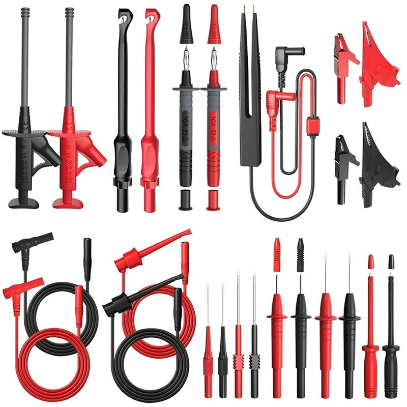 25 PCS Multimeter Test Leads Kit, As Shown Plastic With Replaceable Alligator Clips,Wire Piercing Probes, Alligator Clips