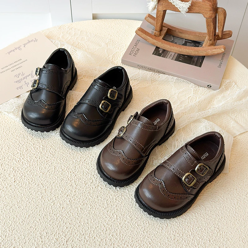 Flats Heels Baby Girl Shoes Soft Leather British Boys Formal Party Shoe Kids Dress Shoes Office Black Brown Children School Shoe