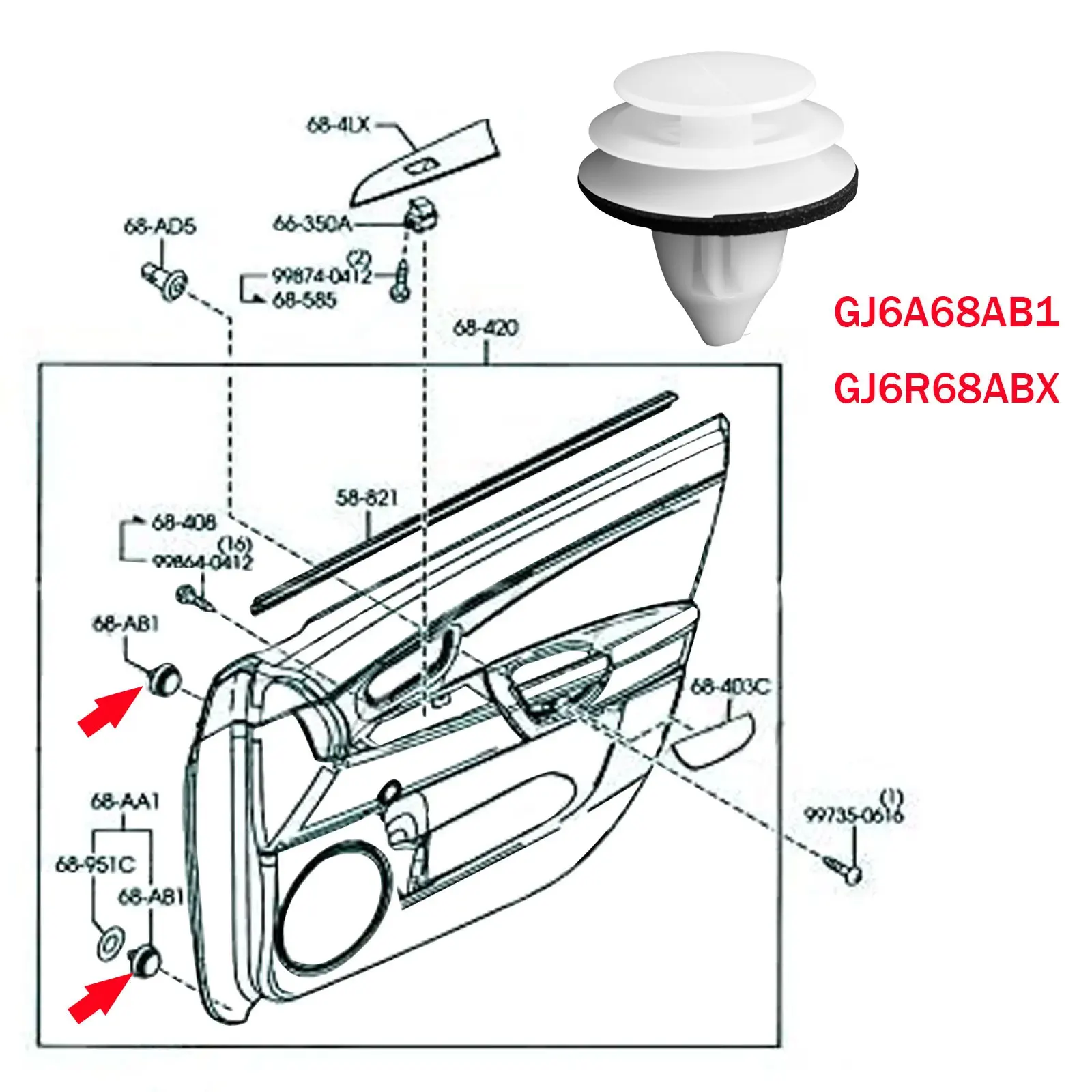 GJ6A68AB1 GJ6R68ABX Front Rear Door Card Fastener Interior Side