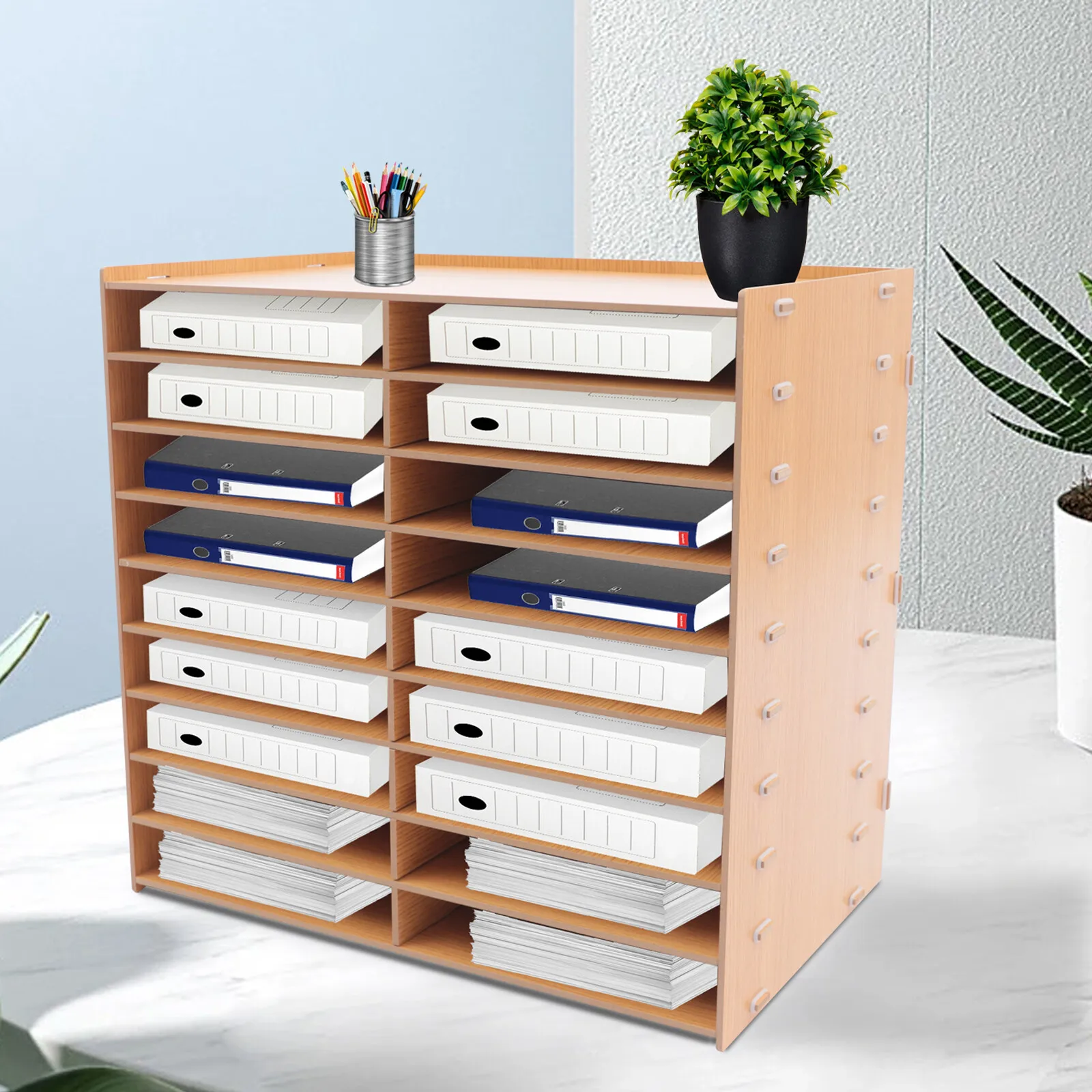 

18 Grids Paper Tray Organizer Wood Desktop File Organizer for Home Office School