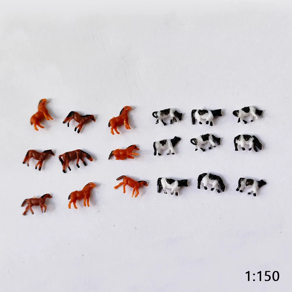 Maßstab 1:87 1:150 Miniatur-Pferd/Kuhtiere-Modell für Bauernhofgebäude, Sandtisch, Szenenlayout, Materialien, Diorama-Sets, 10 Stück – Detail 8