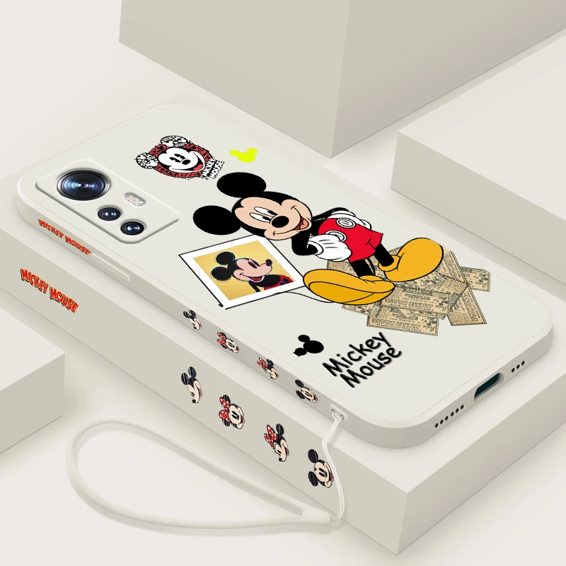 Mickey Mouse Movement For Xiaomi Mi 13 12T 12S 12X 11i 11X 11T 10T 10S Lite Pro Ultra Liquid Left Rope Soft Phone Case