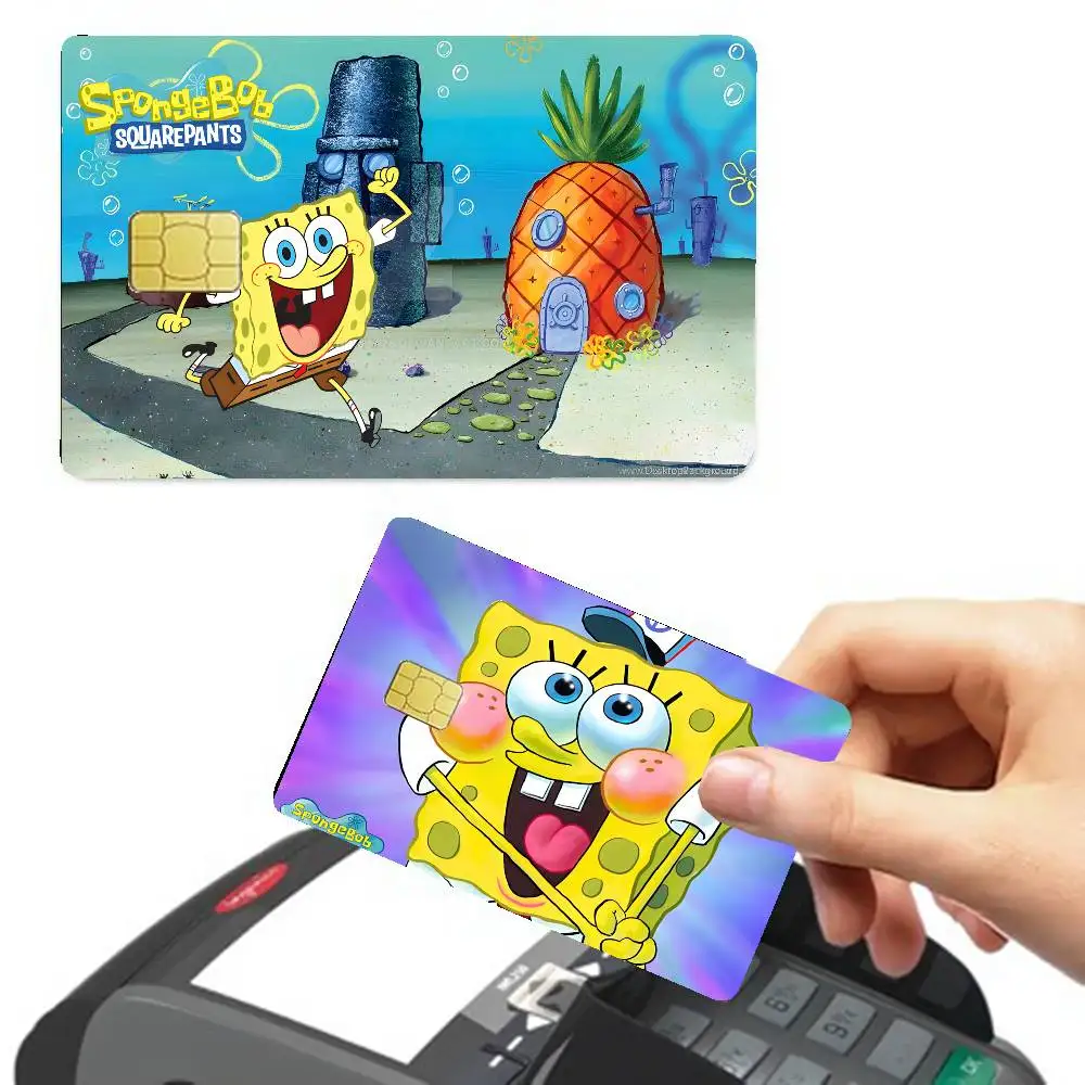 Cute S-Spongebobs Anime Anime Spend or Save Funny Shell On Off Ultra Thin No Fade Sticker Skin Cover Film for Debit Credit Card