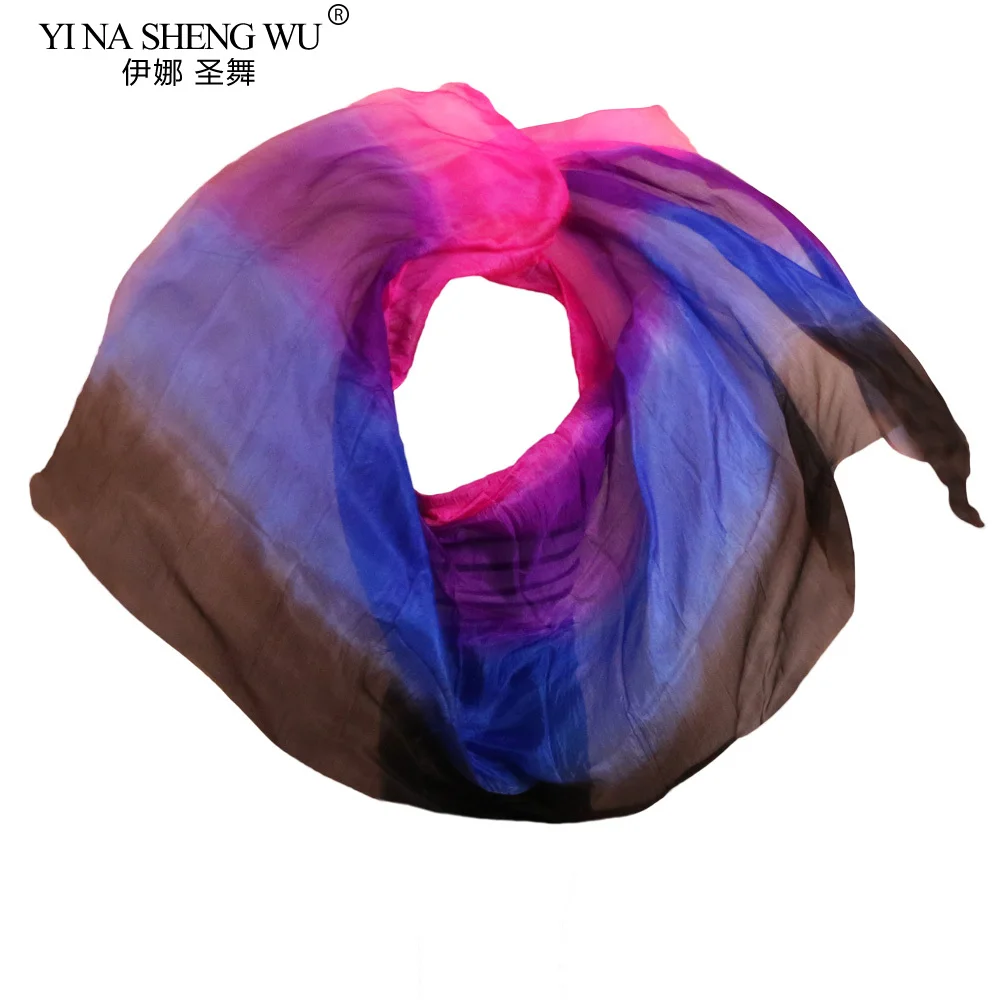 1 قطعة 100% الحرير الحقيقي الرقص الشرقي الدعائم مرحلة الأداء الحجاب ارتفع + الأرجواني + الأزرق الملكي + الأسود الرقص الشرقي الحرير الحجاب 250/270 سم * 114 سم #2