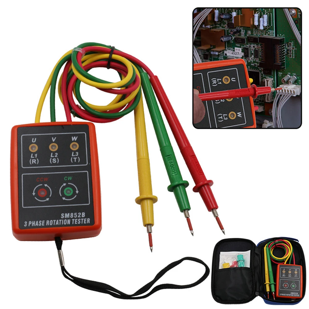 SM852B Three Phase Rotation Tester Digital Phase Detector LED Buzzer Three-Phase 60V-600V AC Phase Sequencer