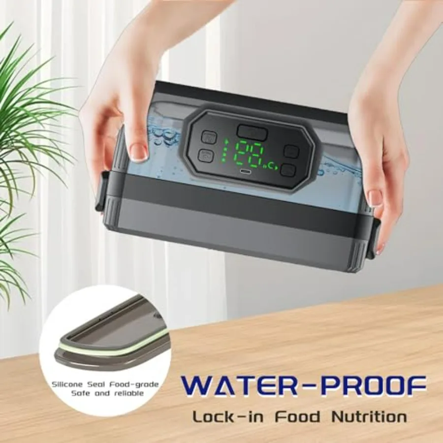 صندوق غداء كهربائي للبالغين - صندوق غداء كهربائي لاسلكي سعة 1.6 لتر بقدرة 24000 مللي أمبير في الساعة يعمل بالبطارية، تسخين 5 جوانب وحجز ذكي #5