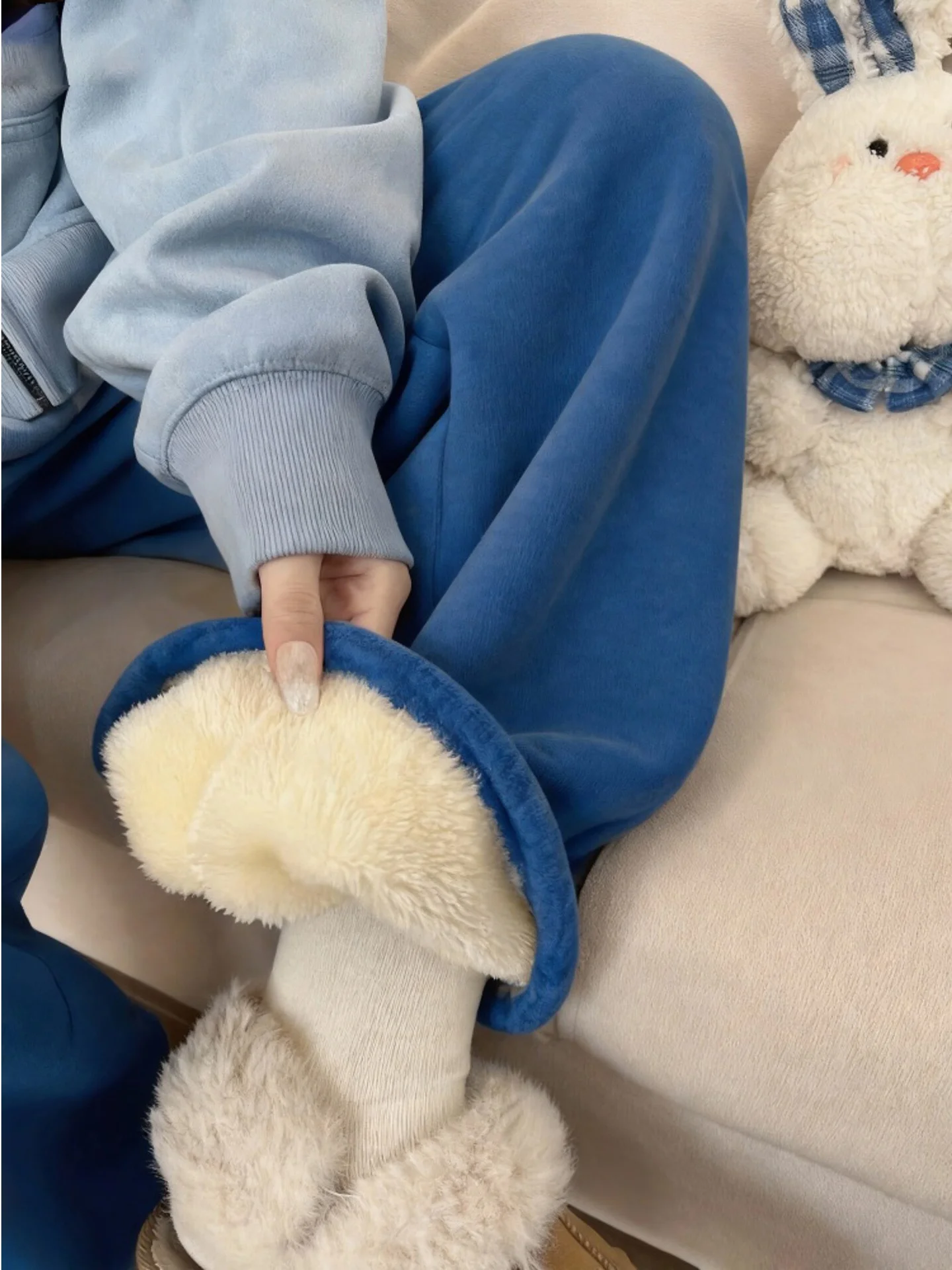 Blue High Waist Wide Leg Pants Women's Thiened Fce Loose Straight Korean Sle Unique Beautiful Casual Trousers