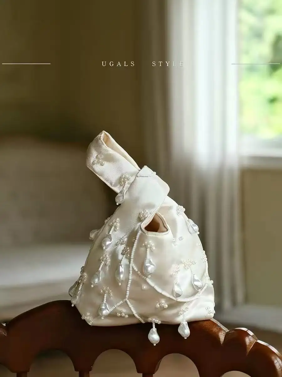 

Роскошная атласная сумка-хобо с бусинами и кисточками, клатч, женская сумочка, модная вечерняя сумка с жемчужными бусинами, сумка для свадьбы, вечеринки, банкета