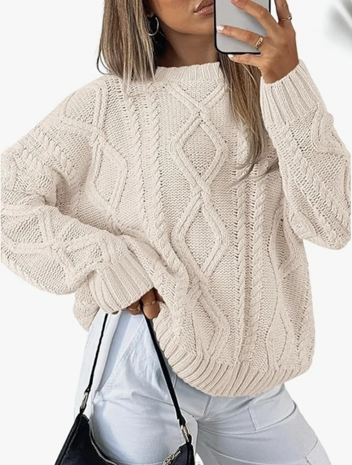Y2K Streetwear Women Cable Knit Sweater Casual Crewneck Oversized Loose Long Sleeve Jumper Autumn Winter 2026 New Minimalist