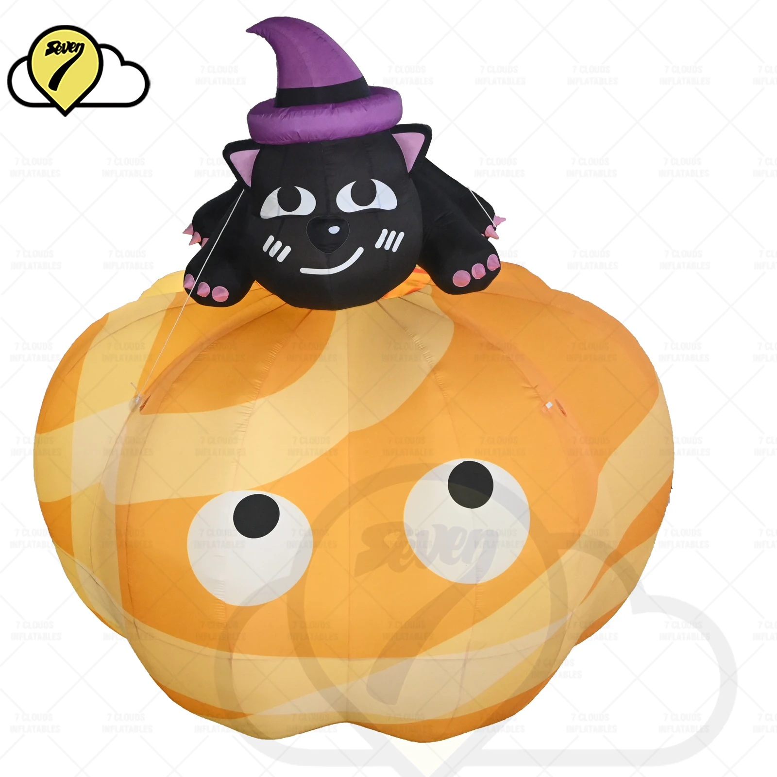 20FT Gaint Halloween aufblasbare schwarze Katze sitzen auf Kürbisballon mit Gebläse-LED für Event-Halloween-Tag der Toten Dekoration