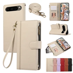 Crossbody Zipper Multi Cards Solt Wallet Leather Case For Google Pixel 9 Pro 8 8A 7 7A 6 Strap Long Lanyard Book Flip Bag Cover