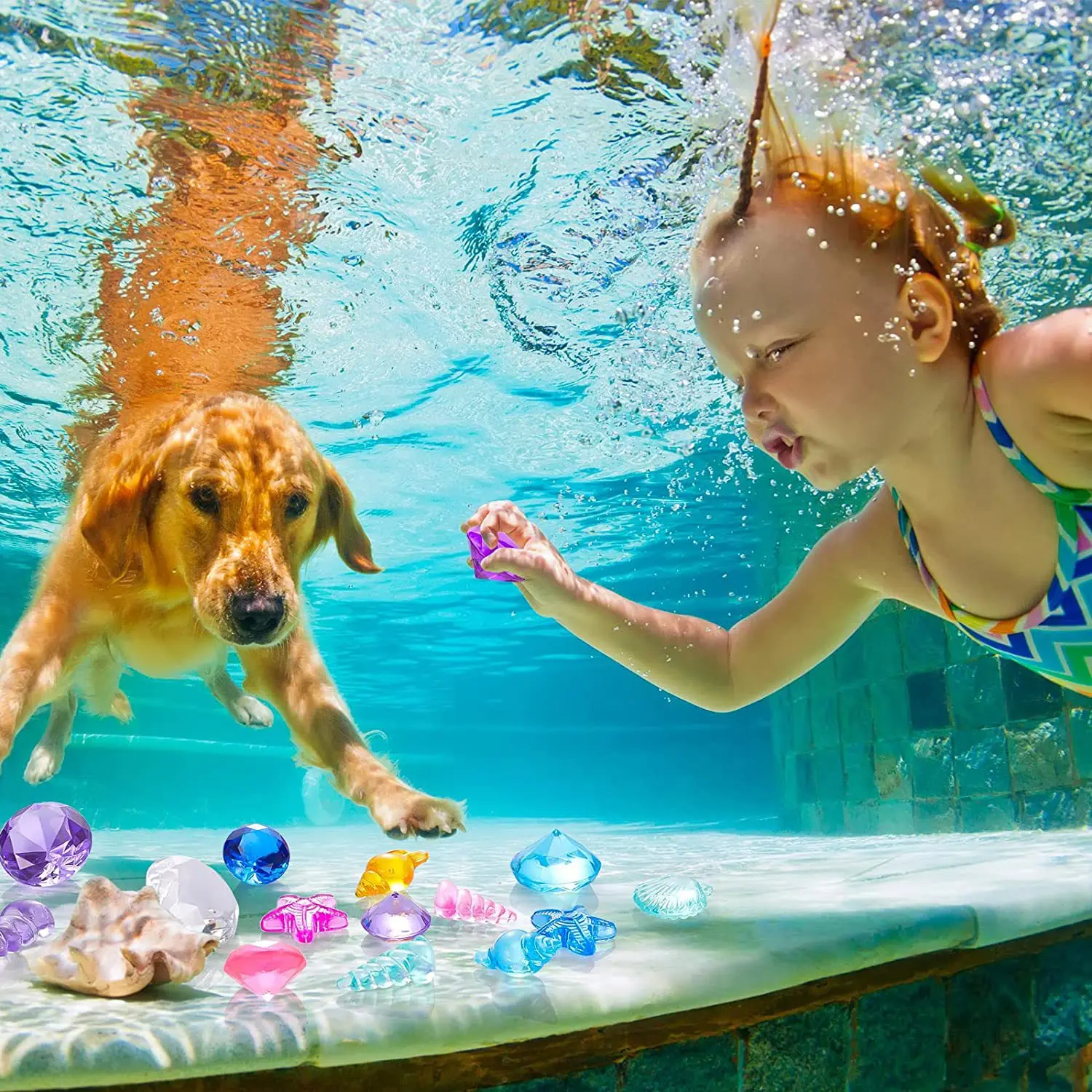 لعبة حمام السباحة جوهرة كبيرة ملونة الماس مع القراصنة الكنز الصدر لعبة الغوص للطفل تحت الماء الأحجار الكريمة السباحة التدريب هدية
