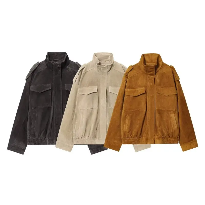 

Замшевая текстурированная куртка из искусственной кожи, элегантное женское теплое пальто на молнии, модная свободная зимняя верхняя одежда с длинными рукавами, уличная одежда с карманами