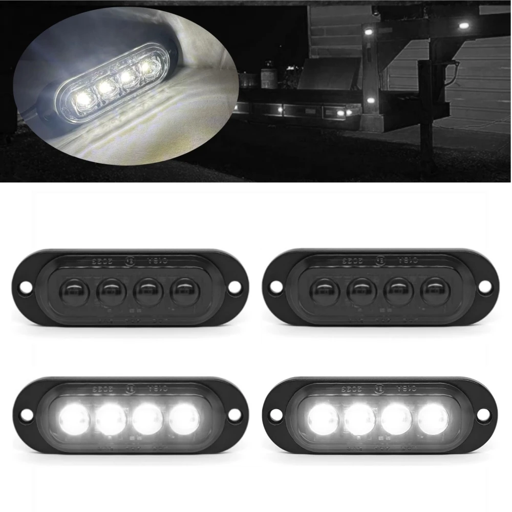 4PCS Trailer Truck Side Maker Lights 12v-24v White LED Grill Lights Sealed Smoked Lens Position Turn Signal Lights