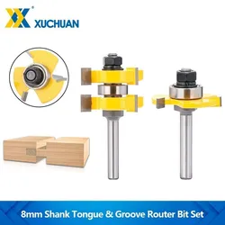 Milling Cutter 8mm Shank Tongue & Groove Router Bit Set Assembles Cover Tenon Cutter for Woodworking Tool 2pcs 