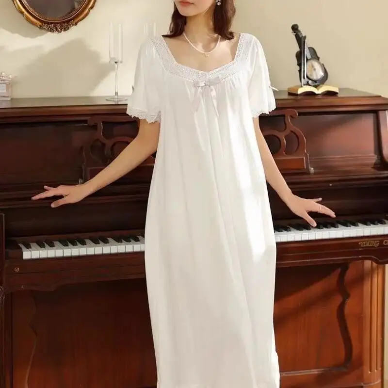 

Женская летняя ночная сорочка с кружевом, короткими рукавами, для дома и сна, в стиле Ins, для студенток