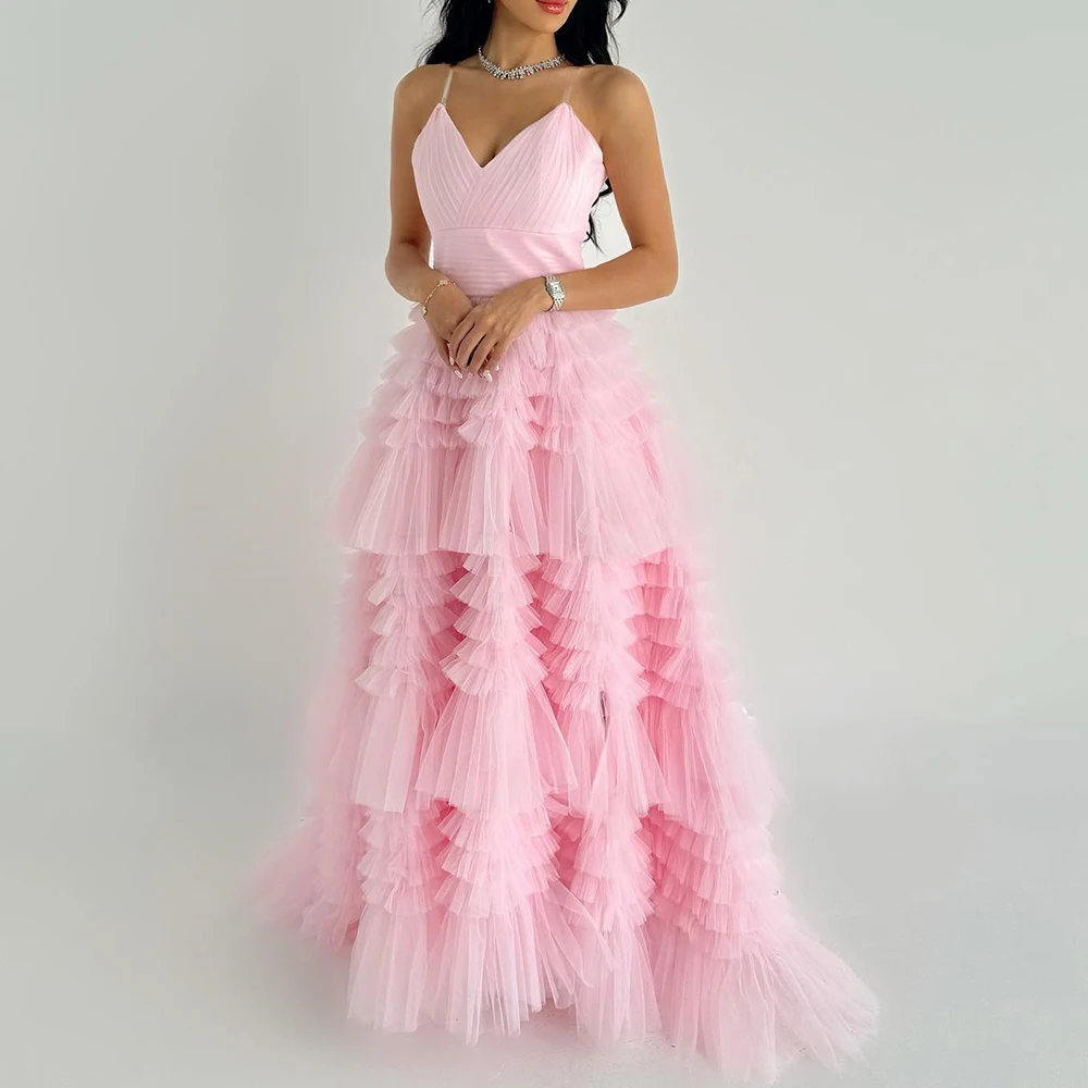 

Customized Elegant Tulle Panel Train Evening Dresses Modern Strapless A-Line Sleeveless Floor Length Special Occasion Gowns